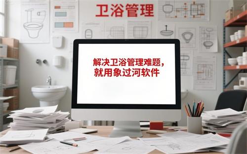 卫浴仓库，中间出现标题“解决卫浴管理难题，就用象过河软件”“象过河软件”为红色_看图王.jpeg